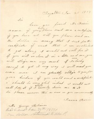 Revolutionary War Pension for Mr. Perrin - Connecticut - 1854 dated American Revolutionary War