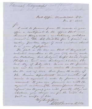 Revolutionary War Pension for Samuel Hayward - Connecticut - 1855 dated American Revolutionary War