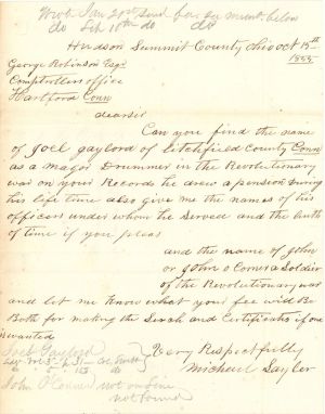 Revolutionary War Pension for Joel Gaylord - Connecticut - 1855 dated American Revolutionary War