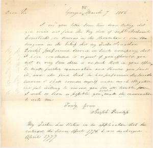 Revolutionary War Pension for Captain Nathaniel Comstock - Connecticut - 1856 dated American Revolutionary War
