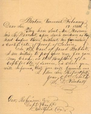 Revolutionary War Pension for Jacob Babbit - Connecticut - 1856 dated American Revolutionary War