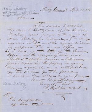Revolutionary War Pension for Aaron Mallory - Connecticut - 1856 dated American Revolutionary War