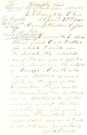 Revolutionary War Pension for George Cook - Connecticut - 1860 dated American Revolutionary War