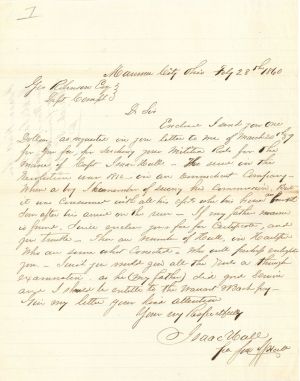 Revolutionary War Pension for Isaac Hall - Connecticut - 1860 dated American Revolutionary War