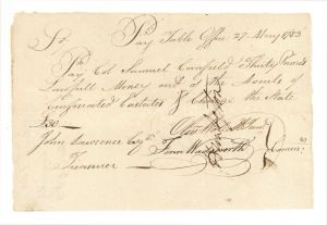 Pay Order Signed by Jed Huntington and Oliver Wolcott, Jr. - 1783 dated Connecticut Revolutionary War Bonds