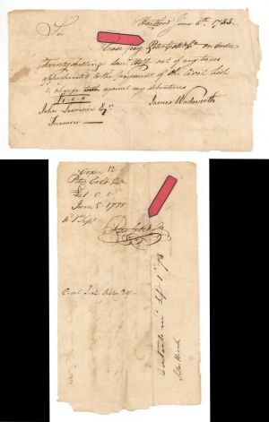 Pay Table Document Issued to and Signed by Peter Colt - 1788 dated Connecticut Revolutionary War Bonds 