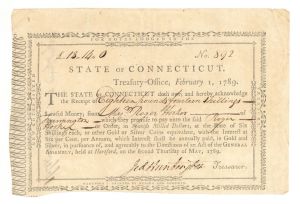 1789 dated State of Connecticut Receipt signed by General Jedediah Huntington - American Revolutionary War Autograph