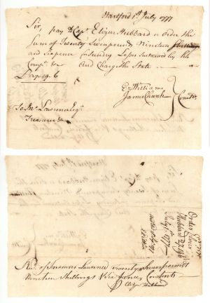 1777 or 1778 dated Pay Order signed by James Church - American Revolutionary War Autograph