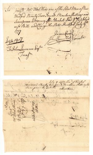 1777 or 1778 dated Pay Order signed by James Church and John Cheneward - American Revolutionary War Autograph