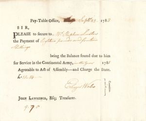 1783 dated Pay Order signed by Eleazer Wales - American Revolutionary War Autograph