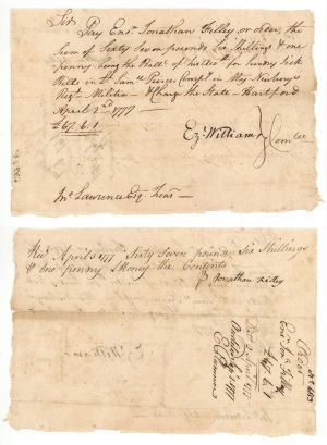 1777 dated Pay Order signed by Ez Williams and John Lawrence - American Revolutionary War Autograph