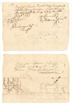 1777 dated Pay Order signed by Ez Williams and John Chenward - American Revolutionary War Autograph