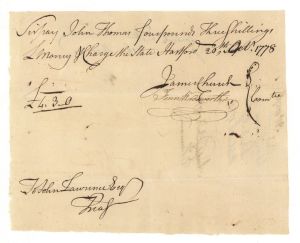 1778 dated Pay Order signed by James Church, Finn Wadsworth and John Lawrence - American Revolutionary War Autograph
