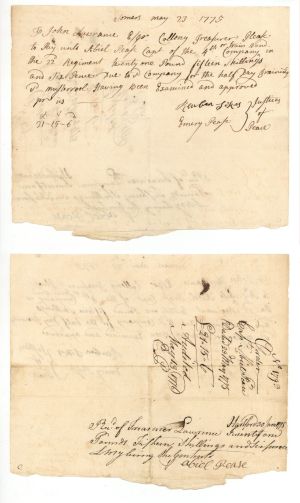 1775 dated Pay Order issued to John Lawrence - American Revolutionary War Document