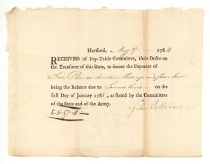 1784 dated Receipt - American Revolutionary War Document