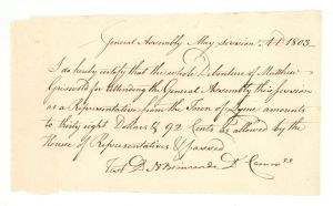 1803 dated General Assembly - American Revolutionary War Document