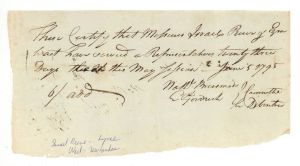 1795 dated Service Certification - American Revolutionary War Document