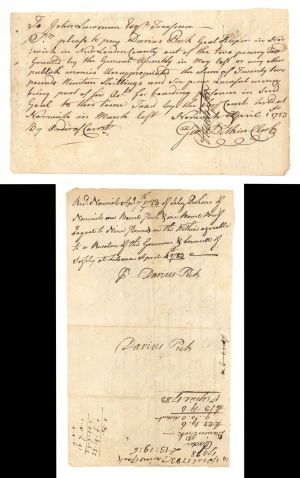 1783 dated Pay Order signed by Jed Huntington and George Pitkin and issued to John Lawrence - Autograph