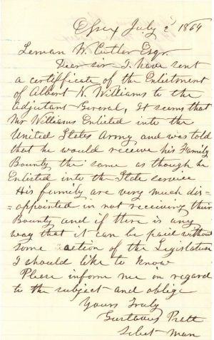 Civil War Bounty Letter - 1864 dated Civil War Document