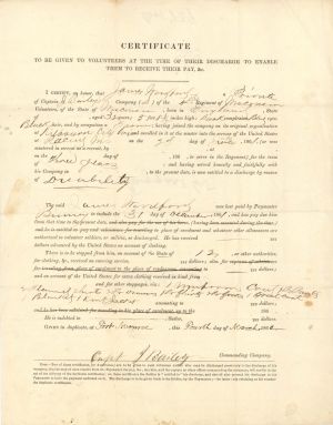 Civil War Discharge Certificate - 1861 dated Civil War Document