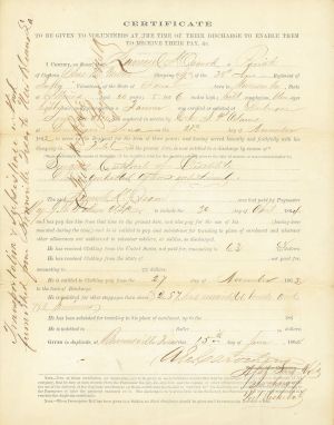 Civil War Discharge Certificate - 1861 dated Civil War Document