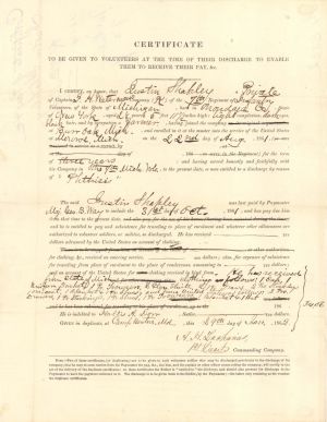 Civil War Discharge Certificate - 1861 dated Civil War Document