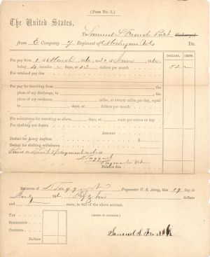 Civil War Payment Paper - 1862 dated Civil War Document