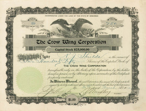 Crow Wing Corporation - Stock Certificate