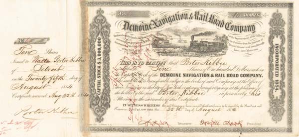 Demoine Navigation and Railroad Co. - Stock Certificate