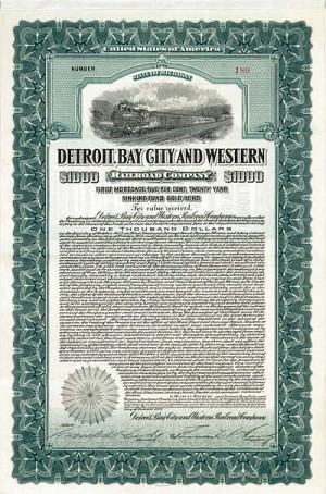 Detroit, Bay City and Western Railroad - Bond (Uncanceled)