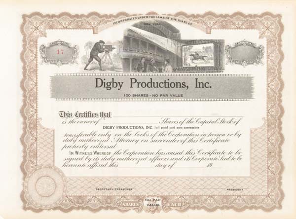 Digby Productions, Inc - Stock Certificate