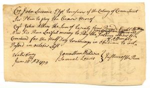 1775 dated Pay Order to John Lawrence and Signed by Various "Justices of the Peace" - Connecticut - American Revolutionary War Related