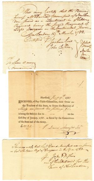 David Mumford signed Documents - Revolutionary War Period dated 1783