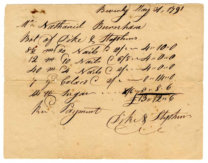 Invoice for Nails - 1791 dated Document - Americana