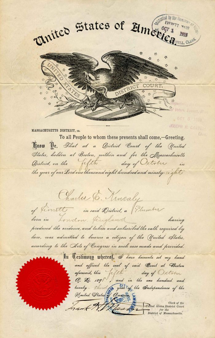 Citizenship Certificate - 1898