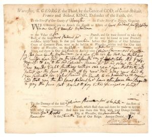 1770 dated Court Document - Early Massachusetts Document - Americana