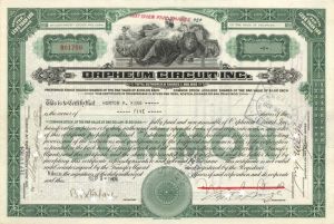 Orpheum Circuit Inc. - 1920-1925 dated Stock Certificate