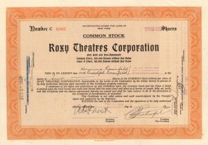 Samuel Lionel Rothafel Roxy - 1925 or 1929 dated Roxy Theatres Corp (Uncanceled)