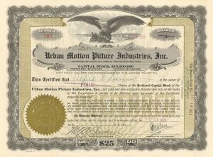 Urban Motion Picture Industries, Inc. signed by Charles Urban - 1920's dated Autograph Entertainment Stock Certificate