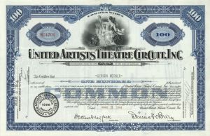 United Artists Theatre Circuit, Inc. - 1920's-1950's dated Stock Certificate