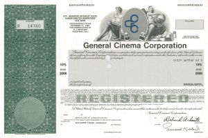 General Cinema Corporation - Movie Theater Co. Specimen Stock Certificate