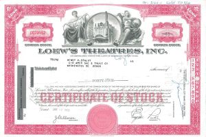Loew's Theatres, Inc. - Stock Certificate