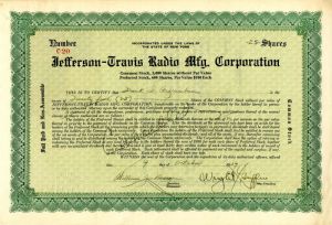 Jefferson-Travis Radio Mfg. Corporation - Stock Certificate