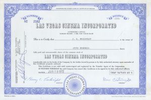 Las Vegas Cinema Inc. - 1970's dated Entertainment Stock Certificate