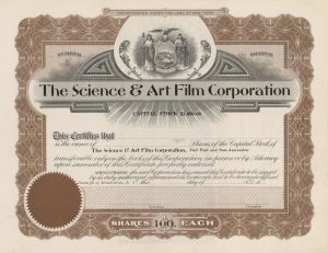 Science and Art Film Corp. -  Unissued Stock Certificate