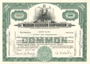 Western Television Corp. - 1932 dated Stock Certificate