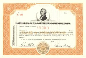 Hamilton Management Corporation - Alexander Hamilton Vignette - circa 1930's Specimen Stock Certificate