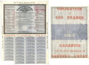 Banco Popular Espanol - 1872 dated 500 Pesetas Spain Bond - Spanish Banking Bond