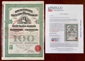 Queen Elizabeth Banco Hipotecario De Credito Territorial Mexicano, S.A. - 1908-10 dated Mexican Bond with Pass-co Authentication
