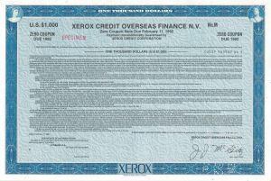 Xerox Credit Overseas Finance N.V. - 1982 dated Specimen Bond